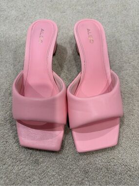 ALDO Pink Padded Square-Toe Slide Heels